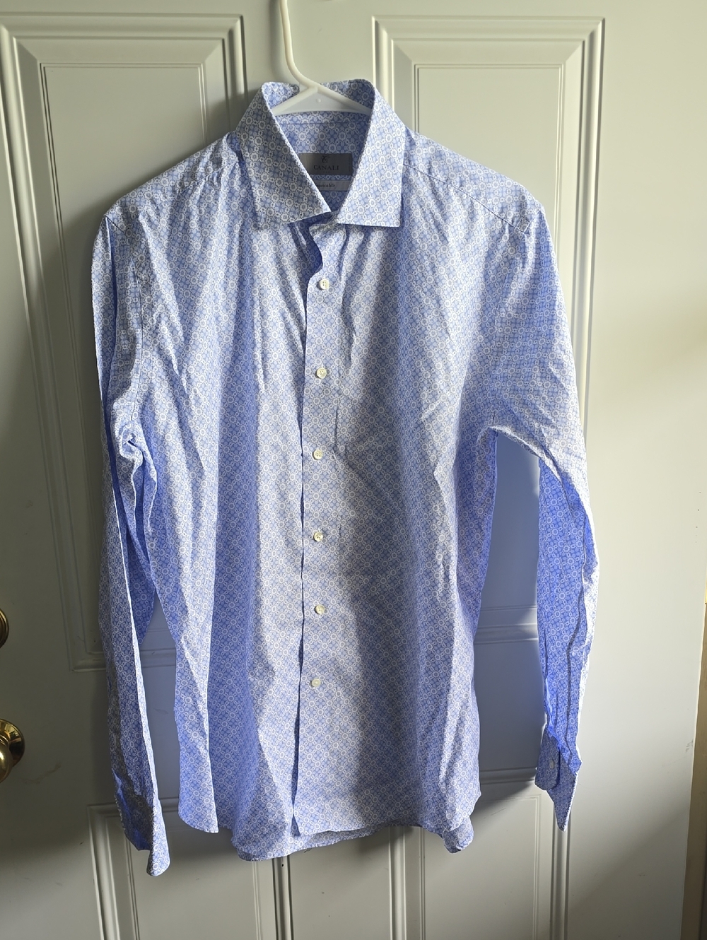 Canali Blue Micro-Pattern Spread Collar Dress Shirt